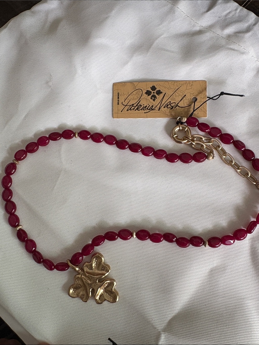 Patricia Nash Red Beaded Necklace with Gold Floral Pendant